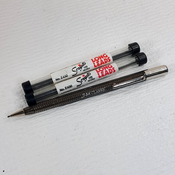 Vintage Scripto Classic Mechanical Pencil Translucent gray Clear w/ long leads - Picture 2 of 10